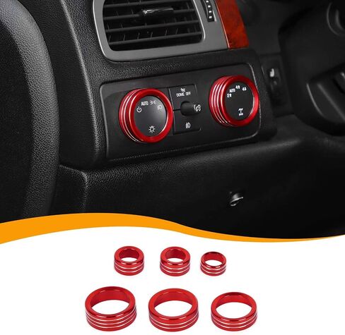 Hoolcar الداخلية وحدة التحكم المركزية زر تقليم مكيف الهواء غطاء مقبض سبائك الألومنيوم متوافق مع شيفروليه سيلفرادو / تاهو / سوبربان / أفالانش / جي إم سي / يوكون 2007-2013، أحمر، 6 قطع in Saudi Arabia