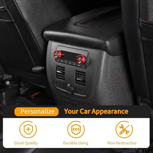 Hoolcar الداخلية وحدة التحكم المركزية زر تقليم مكيف الهواء غطاء مقبض سبائك الألومنيوم متوافق مع شيفروليه سيلفرادو / تاهو / سوبربان / أفالانش / جي إم سي / يوكون 2007-2013، أحمر، 6 قطع in Saudi Arabia