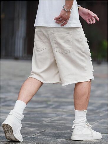 Verdusa Men's Ripped Distressed Raw Hem Straight Leg Denim Shorts in Saudi Arabia