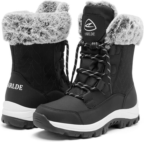 EARLDE Women’s Snow Boot With Waterproof Lace Up Mid-Calf Outdoor Winter Deep Tread Rubber Sole in Saudi Arabia