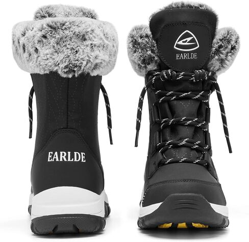 EARLDE Women’s Snow Boot With Waterproof Lace Up Mid-Calf Outdoor Winter Deep Tread Rubber Sole in Saudi Arabia