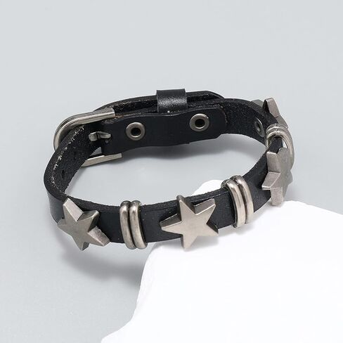 Choistily سوار جلدي للنساء أساور الجرونج تكويم أساور جلدية بوهو الطبقات أساور نجمة التفاف أساور مضفر الكفة الأساور مجموعة in Kuwait