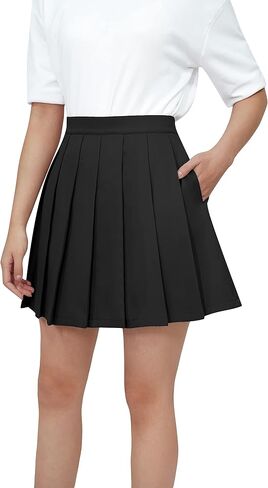 SANGTREE Toddler Little & Big Girls' Solid Plain Pleated Skort School Uniform Shorts Skirt with Pockets, Black, 8-9 Years/Height 55.1" = Tag 140 in Saudi Arabia