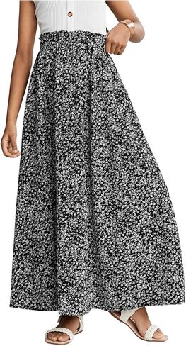OYOANGLE Girl's Boho Floral Print High Waist Ruffle Hem Long Skirts Summer Vacation Skirt in Saudi Arabia