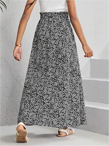 OYOANGLE Girl's Boho Floral Print High Waist Ruffle Hem Long Skirts Summer Vacation Skirt in Saudi Arabia