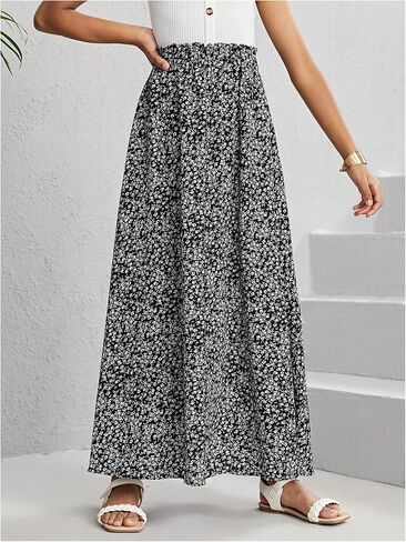 OYOANGLE Girl's Boho Floral Print High Waist Ruffle Hem Long Skirts Summer Vacation Skirt in Saudi Arabia
