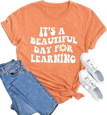 MAIHUN Women Teacher Life Shirt Teacher Gift Short Sleeve Shirts Its a Beautiful Day for Learning T-Shirt in Saudi Arabia