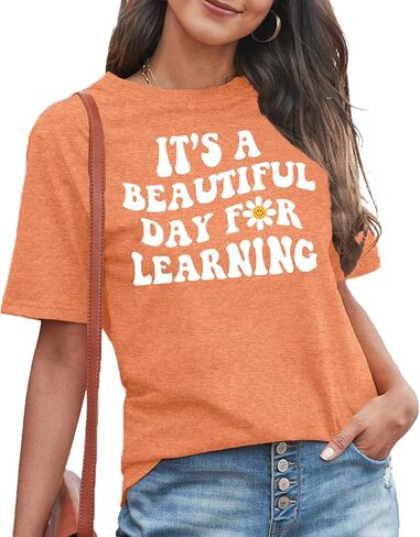 MAIHUN Women Teacher Life Shirt Teacher Gift Short Sleeve Shirts Its a Beautiful Day for Learning T-Shirt in Saudi Arabia