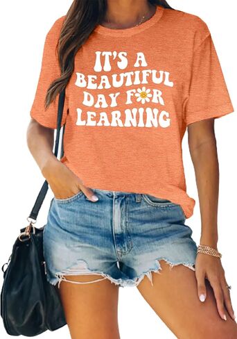 MAIHUN Women Teacher Life Shirt Teacher Gift Short Sleeve Shirts Its a Beautiful Day for Learning T-Shirt in Saudi Arabia