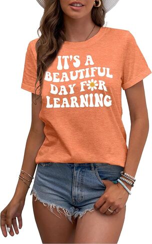 MAIHUN Women Teacher Life Shirt Teacher Gift Short Sleeve Shirts Its a Beautiful Day for Learning T-Shirt in Saudi Arabia