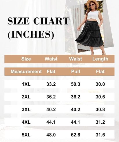 LALAGEN Womens Plus Size Boho Midi Skirt Elastic High Waist Summer Flowy A Line Long Midi Skirt with Pockets in Saudi Arabia