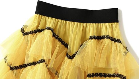 Women's Mid-Length Lace A-line Skirt Multi-Lay Casual Tulle Mesh Irregular Pleated Dance Skirts in Saudi Arabia
