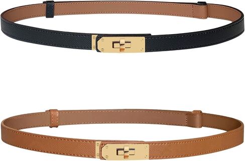 Adjustable Leather Belts For Women For Jeans Dresses Trendy Skinny Belts Fashion Waist Belt With Turn-Lock Buckle in Saudi Arabia