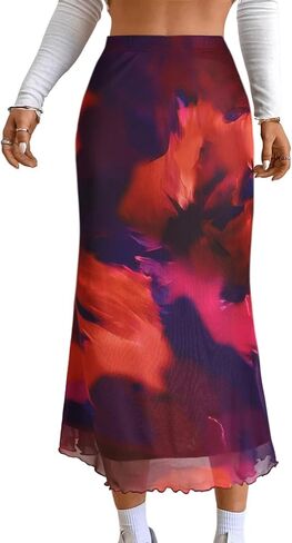 Avanova Women Mesh High Waisted Midi Mermaid Skirts Summer Casual Flowy Long Skirt in Saudi Arabia