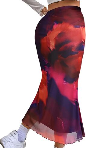 Avanova Women Mesh High Waisted Midi Mermaid Skirts Summer Casual Flowy Long Skirt in Saudi Arabia