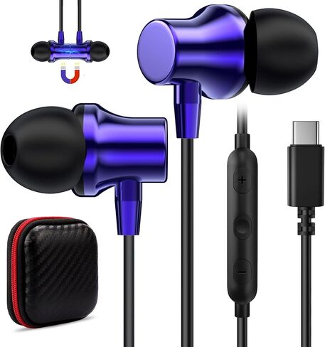 سماعة رأس USB C، سماعات أذن سلكية من COOYA USB من النوع C، سماعات أذن مغناطيسية بخاصية إلغاء الضوضاء داخل الأذن + ميكروفون لهاتف iPhone 15 Pro Max iPad 10 Samsung Galaxy S23 FE S22 Ultra A54 S21 S20 Pixel 8 7a OnePlus in Kuwait