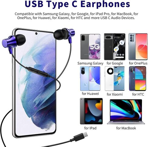 سماعة رأس USB C، سماعات أذن سلكية من COOYA USB من النوع C، سماعات أذن مغناطيسية بخاصية إلغاء الضوضاء داخل الأذن + ميكروفون لهاتف iPhone 15 Pro Max iPad 10 Samsung Galaxy S23 FE S22 Ultra A54 S21 S20 Pixel 8 7a OnePlus in Kuwait