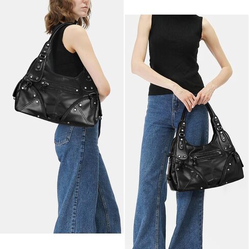 حقيبة كتف YFGBCX من الجلد الصناعي مع جيوب متعددة وتصميم مرصع، حقيبة كتف عصرية ببرشام فاسق، حقيبة حمل للعمل in Kuwait