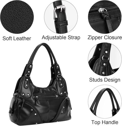 حقيبة كتف YFGBCX من الجلد الصناعي مع جيوب متعددة وتصميم مرصع، حقيبة كتف عصرية ببرشام فاسق، حقيبة حمل للعمل in Kuwait