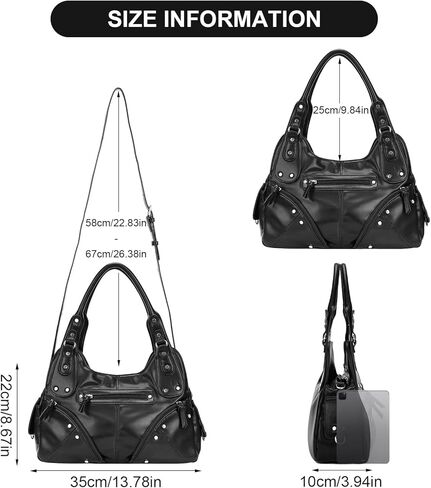 حقيبة كتف YFGBCX من الجلد الصناعي مع جيوب متعددة وتصميم مرصع، حقيبة كتف عصرية ببرشام فاسق، حقيبة حمل للعمل in Kuwait