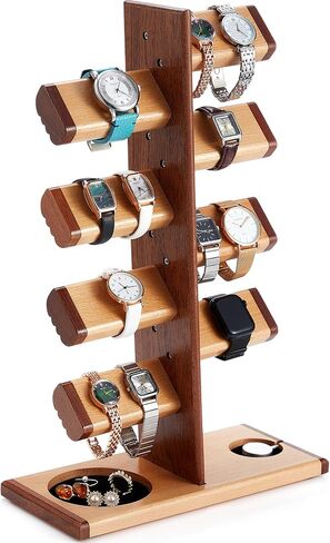 Wooden Watch Stand Watch Holder 9 in One Multiple Watch Display Tower Wood Watch Display Stand with Charging Station Jewelry Organizer for Rings Necklaces Coins Gifts for Men Women in Saudi Arabia