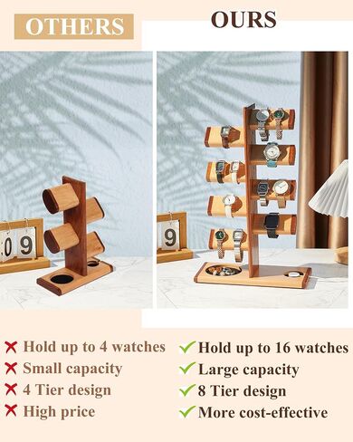 Wooden Watch Stand Watch Holder 9 in One Multiple Watch Display Tower Wood Watch Display Stand with Charging Station Jewelry Organizer for Rings Necklaces Coins Gifts for Men Women in Saudi Arabia