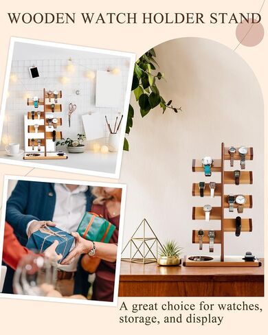 Wooden Watch Stand Watch Holder 9 in One Multiple Watch Display Tower Wood Watch Display Stand with Charging Station Jewelry Organizer for Rings Necklaces Coins Gifts for Men Women in Saudi Arabia