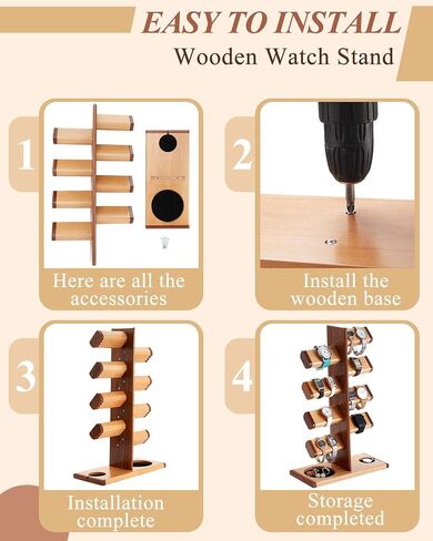 Wooden Watch Stand Watch Holder 9 in One Multiple Watch Display Tower Wood Watch Display Stand with Charging Station Jewelry Organizer for Rings Necklaces Coins Gifts for Men Women in Saudi Arabia