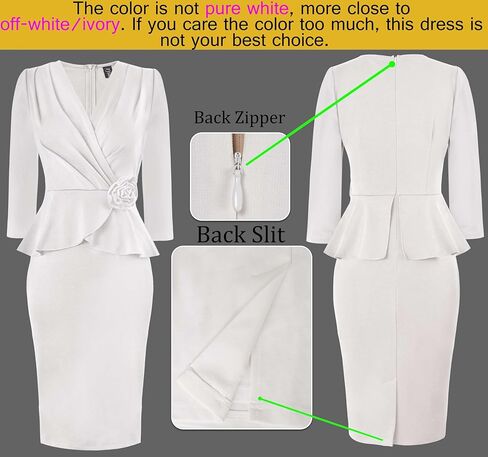 VFSHOW Womens 2024 Business Work Office 3D Flower 3/4 Sleeve Faux Wrap V Neck Slim Bodycon Pencil Dress in Kuwait