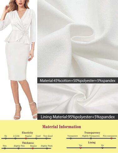 VFSHOW Womens 2024 Business Work Office 3D Flower 3/4 Sleeve Faux Wrap V Neck Slim Bodycon Pencil Dress in Kuwait