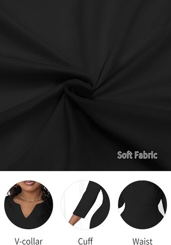 Runwind Women's Plus Size Midi Dresses for Curvy Women Church Work Pencil Dress V Neck 3/4 Sleeve in Saudi Arabia