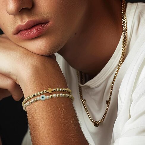 Gold beaded Pearl Heart Bracelets for Women, Cute Handmade Stackable Boho Beads Ball Friendship stretch Bracelet Summer Beach Jewelry Gift in Saudi Arabia