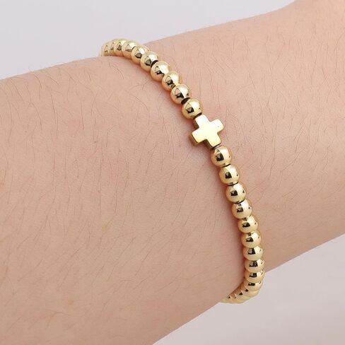 Gold beaded Pearl Heart Bracelets for Women, Cute Handmade Stackable Boho Beads Ball Friendship stretch Bracelet Summer Beach Jewelry Gift in Saudi Arabia