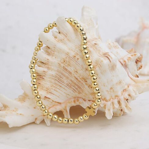 Gold beaded Pearl Heart Bracelets for Women, Cute Handmade Stackable Boho Beads Ball Friendship stretch Bracelet Summer Beach Jewelry Gift in Saudi Arabia