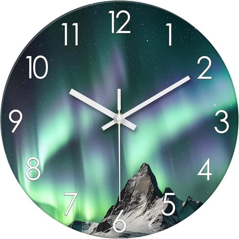 ساعة حائط زجاجية زرقاء مخضرة تعمل بالبطارية 12 بوصة - ساعة حائط أورورا حديثة لغرفة النوم والمطبخ وغرفة المعيشة والمكتب - ساعة حائط بحيرة جليدية صامتة in Saudi Arabia
