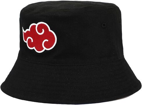 Naruto Anime Reversible Akatsuki & Hidden Leaf Village Symbol Unisex Black Bucket Hat in Saudi Arabia