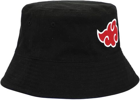 Naruto Anime Reversible Akatsuki & Hidden Leaf Village Symbol Unisex Black Bucket Hat in Saudi Arabia