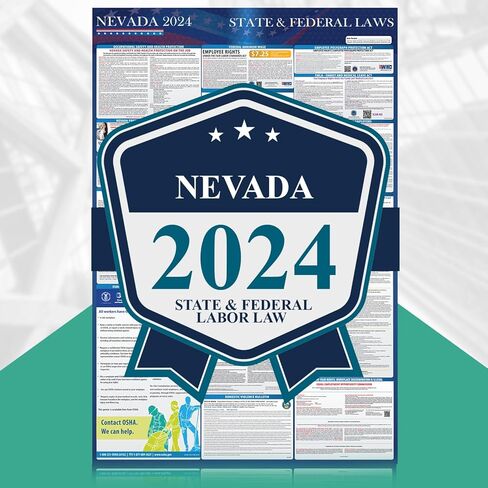 ملصق قانون العمل في نيفادا لعام 2024 - يتضمن المنشورات الفيدرالية ومنشورات الولاية. متوافق مع OSHA، وFLSA، وFMLA، وتحديثات EEOC - يلزم النشر على ملصق مصفح عالي التحمل مقاس 24 بوصة × 36 بوصة in Kuwait
