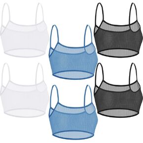 6 Pcs Summer Women Mini Tanning Bikini Sheer Tank Tops See Through Stretch Crop Top Sleeveless Mesh Top for Beach