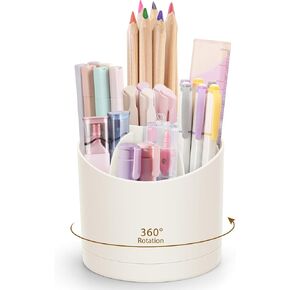 منظم مكتب، حامل أقلام يدور 360 درجة للمكتب، كوب منظم لأقلام الرصاص على الطراز الشمالي، ملحقات مكتب حديثة مع 7 فتحات لسطح المكتب والمدرسة والمنزل ومستحضرات التجميل (أبيض) in Kuwait