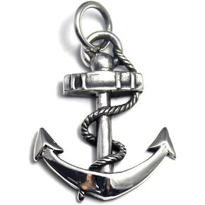 COSUMOSU Nautical Anchor 925 Sterling Silver Pendant ((Rope Chain Round) (Rope)