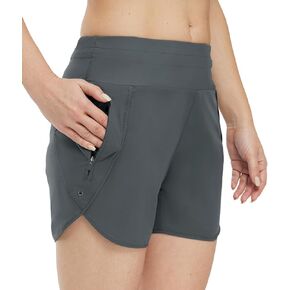 شورت سباحة للسيدات من Gopune مقاس 5 بوصات عالي الخصر مع جيوب بسحاب بعامل حماية من الأشعة فوق البنفسجية 50+ سروال شاطئ سريع الجفاف مع بطانة
