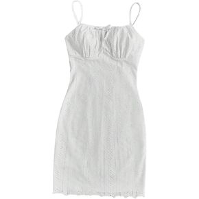 Girl's Cami Dress Sleeveless Spaghetti Strap Tie Front Ruched Summer Dress Cute Mini Dress