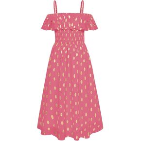 GRACE KARIN Girls Off Shoulder Dress Sleeveless Ruffle Spaghetti Straps Smocked A-Line Chiffon Dress 5-14Y