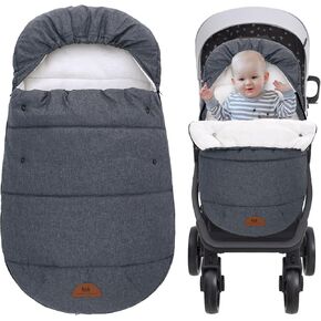 Universal Footmuff for Stroller, Waterproof Windproof Anti-Slip Winter Warm Baby Stroller Bunting Bag, Fleece Hood with Drawstring Zipper & Button Blanket Sleeping Bag for Toddlers (Black)