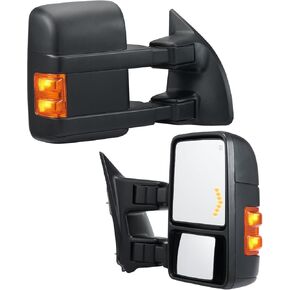 VEVOR Towing Mirrors Fit for 2008-2016 Ford F250 F350 F450 F550 Super Duty Power Heated with Signal Light LED Arrow Signal Light, Plane & Convex Glass, Manual Controlling Telescoping Folding, Black