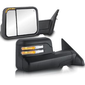 Pair Power Heated Towing Mirrors Compatible for 2009-2018 Dodge Ram 1500 2500 3500/09-2024 Ram 1500 w/Led Flashing Turn Signal Side Tow Mirror Manual Flip Fold (Black)