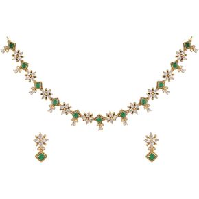 TARINIKA Gold Plated Floral Opulence CZ Necklace Set - Indian Jewelry Sets for Women | Perfect for Casual Occasions | Classic Indian Necklace | 1 Year Warranty*