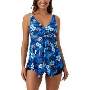 ECUPPER Womens Flowy Tankini Tops Only Plus Size Skirted Swimsuit Top Cover Floral Bathing Suit Swimdress with Built in Bra