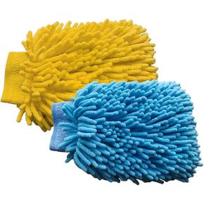 2PCS Microfiber Soft Chenille Car Wash Mitts, Scratch and Lint Free Car Dusting Glove, Double Sided Wash Mitt, Ultra Absorbent for Car Washing, Home Cleaning Mitt (Orange&Pink)
